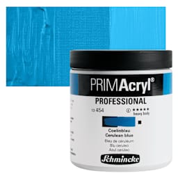 Schmincke Primacryl Professional Acrylic Paint - Cerulean Blue, 237 ml Jar and swatch