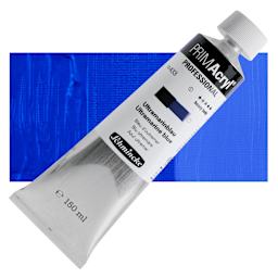 Schmincke Primacryl Professional Acrylic Paint - Ultramarine Blue, 150 ml Tube and swatch