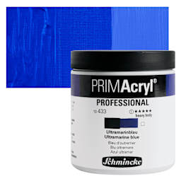 Schmincke Primacryl Professional Acrylic Paint - Ultramarine Blue, 237 ml Jar and swatch