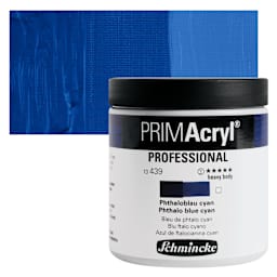 Schmincke Primacryl Professional Acrylic Paint - Phthalo Blue Cyan, 237 ml Jar and swatch