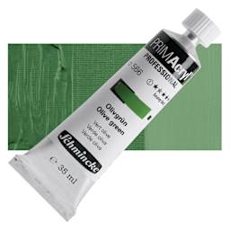 Schmincke Primacryl Professional Acrylic Paint - Olive Green, 35 ml Tube and swatch
