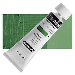 Schmincke Primacryl Professional Acrylic Paint - Olive Green, 60 ml Tube and swatch