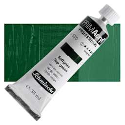 Schmincke Primacryl Professional Acrylic Paint - Sap Green, 35 ml Tube and swatch