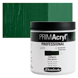 Schmincke Primacryl Professional Acrylic Paint - Sap Green, 237 ml Jar and swatch