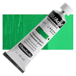 Schmincke Primacryl Professional Acrylic Paint - Permanent Green, 35 ml Tube and swatch