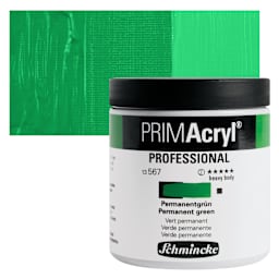 Schmincke Primacryl Professional Acrylic Paint - Permanent Green, 237 ml Jar and swatch