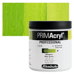 Schmincke Primacryl Professional Acrylic Paint - May Green, 237 ml Jar and swatch