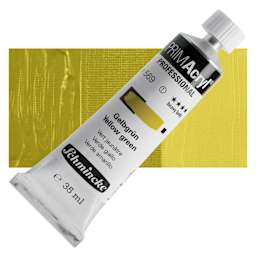 Schmincke Primacryl Professional Acrylic Paint - Yellow Green, 35 ml Tube and swatch