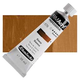 Schmincke Primacryl Professional Acrylic Paint - Sienna, 35 ml Tube and swatch