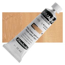Schmincke Primacryl Professional Acrylic Paint - Burnt Ochre Light, 35 ml Tube and swatch