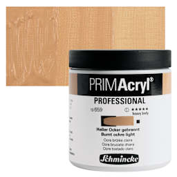 Schmincke Primacryl Professional Acrylic Paint - Burnt Ochre Light, 237 ml Jar and swatch