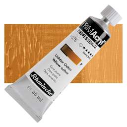 Schmincke Primacryl Professional Acrylic Paint - Yellow Ochre, 35 ml Tube and swatch