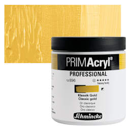 Schmincke Primacryl Professional Acrylic Paint - Classic Gold, 237 ml Jar and swatch