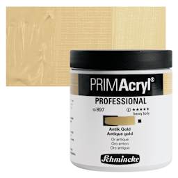 Schmincke Primacryl Professional Acrylic Paint - Antique Gold, 237 ml Jar and swatch