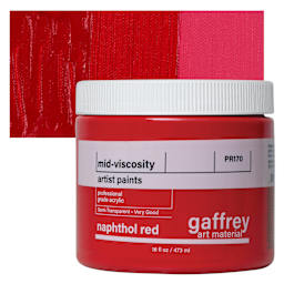 Gaffrey Art Material Standard Body Acrylic Paint - Naphthol Red, 473 ml jar and swatch