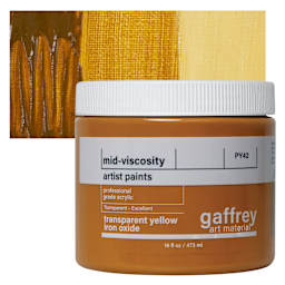 Gaffrey Art Material Standard Body Acrylic Paint - Yellow Iron Oxide, 473 ml jar and swatch