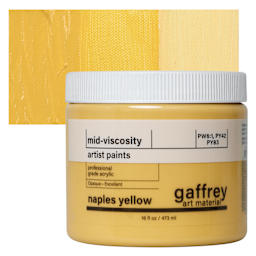 Gaffrey Art Material Standard Body Acrylic Paint - Naples Yellow, 473 ml jar and swatch
