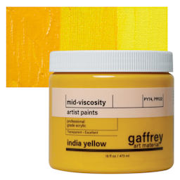 Gaffrey Art Material Standard Body Acrylic Paint - India Yellow, 473 ml jar and swatch