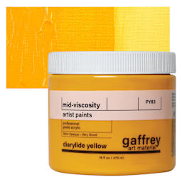 Gaffrey Art Material Standard Body Acrylic Paint - Diarylide Yellow, 473 ml jar and swatch