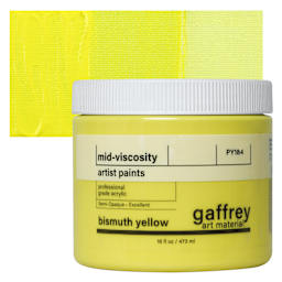 Gaffrey Art Material Standard Body Acrylic Paint - Bismuth Yellow, 473 ml jar and swatch
