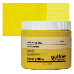 Gaffrey Art Material Standard Body Acrylic Paint - Hansa Yellow, 473 ml jar and swatch