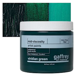 Gaffrey Art Material Standard Body Acrylic Paint - Viridian Green, 473 ml jar and swatch