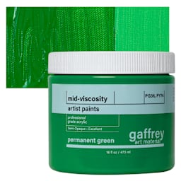 Gaffrey Art Material Standard Body Acrylic Paint - Permanent Green, 473 ml jar and swatch