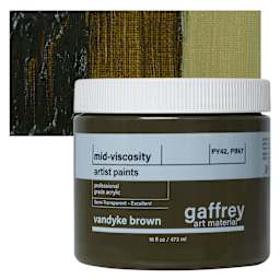 Gaffrey Art Material Standard Body Acrylic Paint - Vandyke Brown, 473 ml jar and swatch