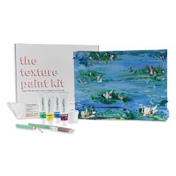 Gaffrey Heavy Body Texture Acrylic Paints - Set of 10, Monet Water Lilies set contents with finished painting