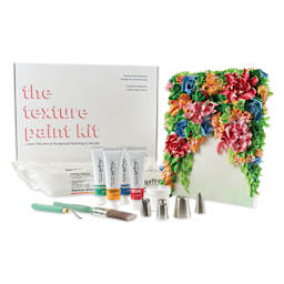 Gaffrey Heavy Body Texture Acrylic Paints - Set of 15, Piping Flowers set with a a finished painting