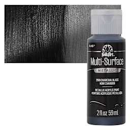 FolkArt Multi-Surface Metallic Acrylic Paint - Charcoal Black, 59 ml bottle and swatch