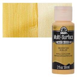 FolkArt Multi-Surface Metallic Acrylic Paint - Bright Gold, 59 ml bottle and swatch