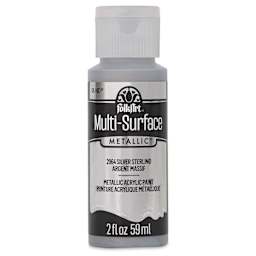 FolkArt Multi-Surface Metallic Acrylic Paint - Sterling Silver, 59 ml - front of bottle