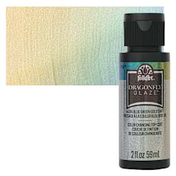 FolkArt Dragonfly Iridescent Acrylic Top Coat Glaze - Blue Green Gold, 59 oz bottle and swatch