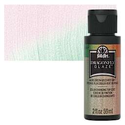 FolkArt Dragonfly Iridescent Acrylic Top Coat Glaze - Green Gold Red, 59 ml bottle and swatch