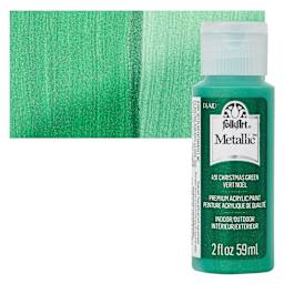 FolkArt Metallic Acrylic Paint - Christmas Green, 59 ml bottle and swatch