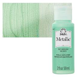 FolkArt Metallic Acrylic Paint - Green Silk - bottle and swatch