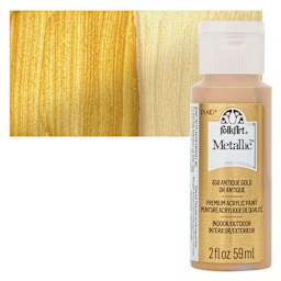 FolkArt Metallic Acrylic Paint - Antique Gold, 59 ml bottle and swatch