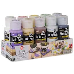 FolkArt Multi-Surface Acrylic Paints - Set of 10, Basic Colors, 59 ml Bottles in package