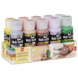 FolkArt Multi-Surface Acrylic Paints - Set of 10, Celebration Colors, 59 ml Bottles in package