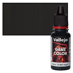 Vallejo Game Color Acrylic Paint - Black - Bottle and Swatch