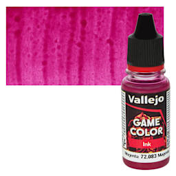 Vallejo Game Color Acrylic Ink - Magenta - Bottle and Swatch