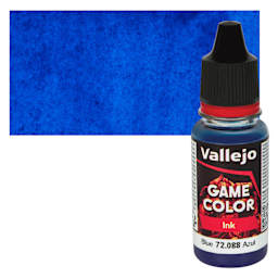 Vallejo Game Color Acrylic Ink - Blue, 18 ml Bottle and Swatch
