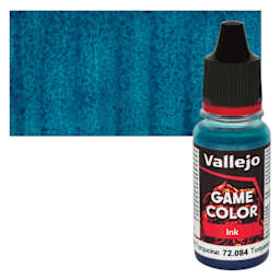 Vallejo Game Color Acrylic Ink - Dark Turquoise, 18 ml Bottle and Swatch