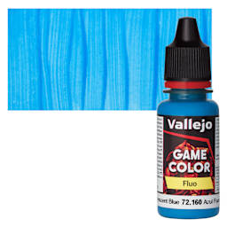 Vallejo Game Color Acrylic Paint - Fluorescent Blue - Bottle and Swatch
