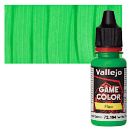 Vallejo Game Color Acrylic Paint - Fluorescent Green - Bottle and Swatch