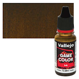 Vallejo Game Color Acrylic Ink - Sepia 18 ml Bottle and Swatch