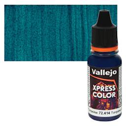 Vallejo Xpress Color Acrylic Paint - Caribbean Turquoise, 18 ml Bottle and Swatch