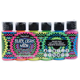 DecoArt Black Light Neon Acrylic Paint Set - Set of 6, 2 oz, front of packaging