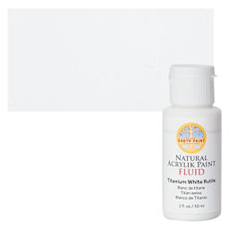 Natural Earth Paint Natural Fluid Acrylik Paint - Titanium White Rutile, 30 ml Bottle and Swatch